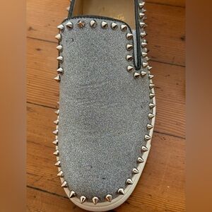 Louboutin! Gorgeous Silver Studded “Pik Boat” Shoes Sneakers Slip-ons - Sz 38